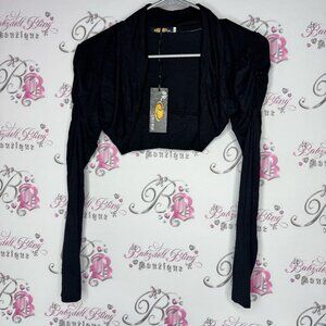 3R streetwear cardigan ruched arm shoulder cinch Black Bolero Shrug BNWT